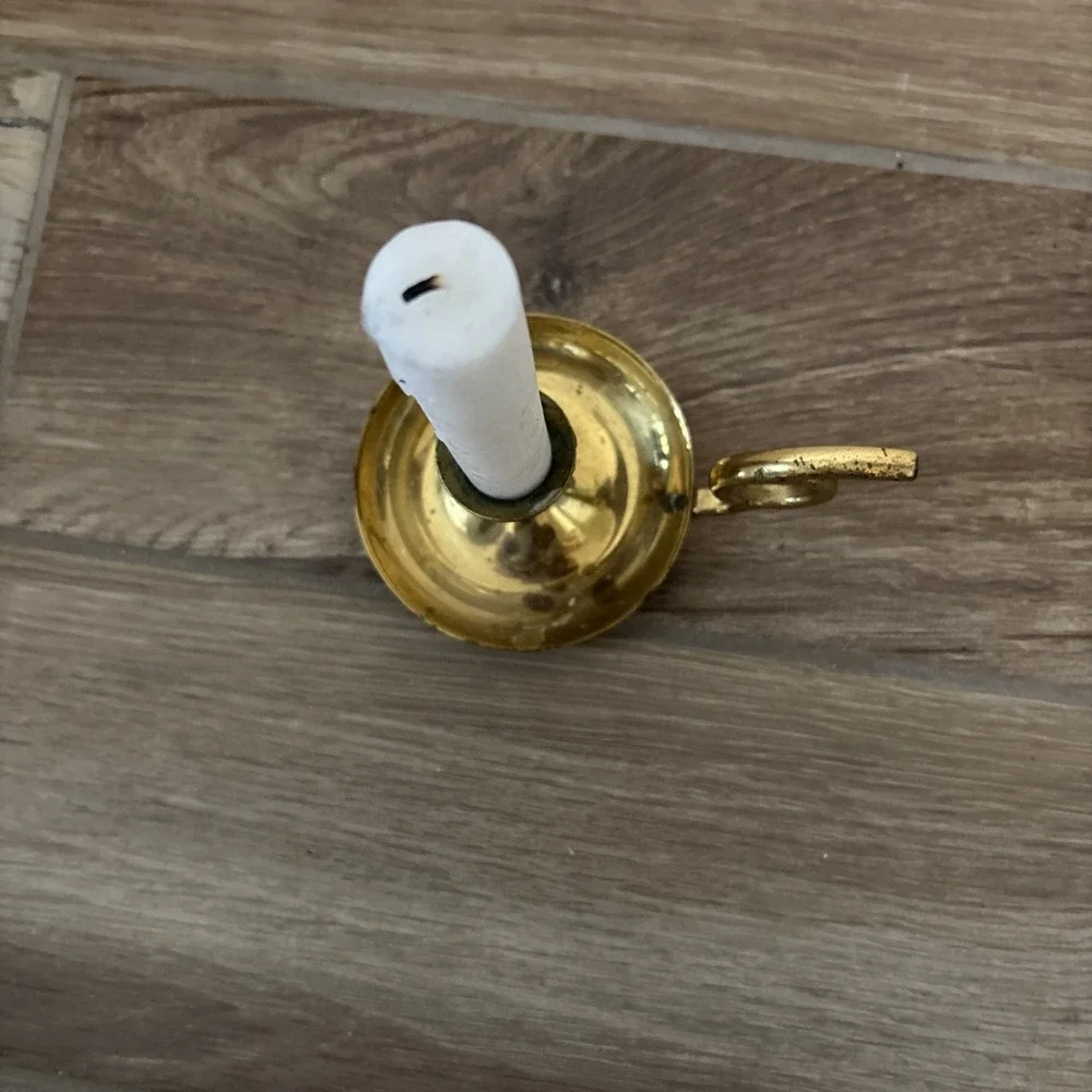 Brass Light Weight Taper Candle Holder with‎ Handle, Drip Plate 8